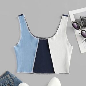 Light blue dark blue and white crop top